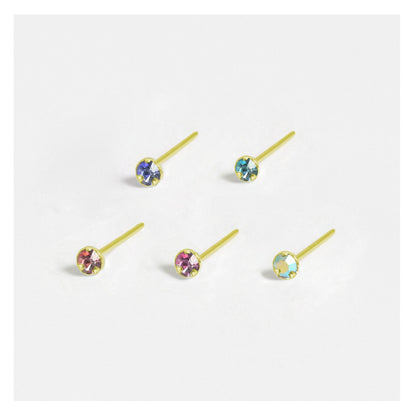 Gold Plated Silver Round Clawset Nose Stud - 2mm, Assorted Colours
