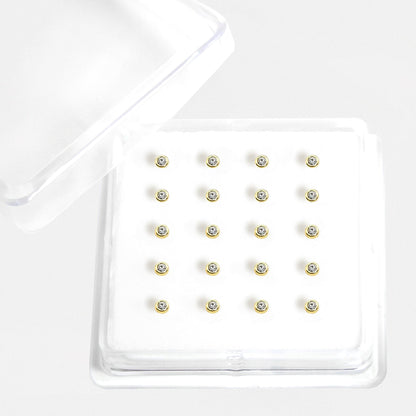 Gold Plated Silver Round Clear Crystal Bezel Set Nose Pins - 3mm