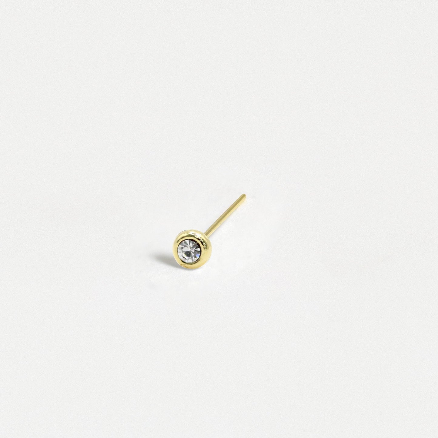 Gold Plated Silver Round Clear Crystal Bezel Set Nose Pins - 3mm