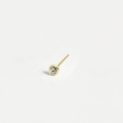 Gold Plated Silver Round Clear Crystal Bezel Set Nose Pins - 3mm