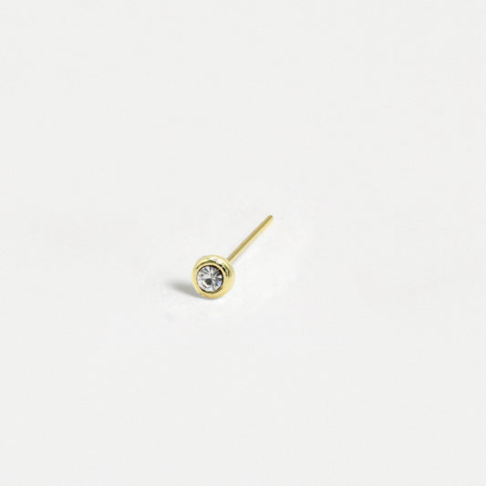 Gold Plated Silver Round Clear Crystal Bezel Set Nose Pins - 3mm