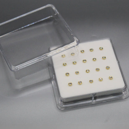 Gold Plated Silver Round Clear Crystal Bezel Set Nose Pins - 3mm