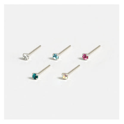 Silver Round Crystal Nose Pins - 1mm, Assorted Colours