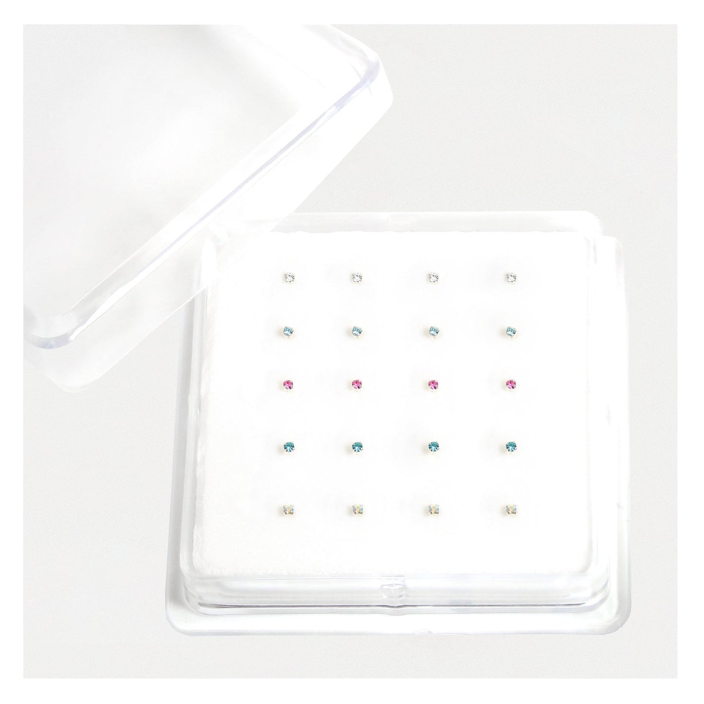 Silver Round Crystal Nose Pins - 1mm, Assorted Colours