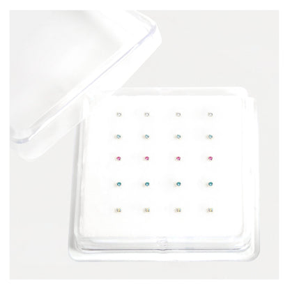 Silver Round Crystal Nose Pins - 1mm, Assorted Colours