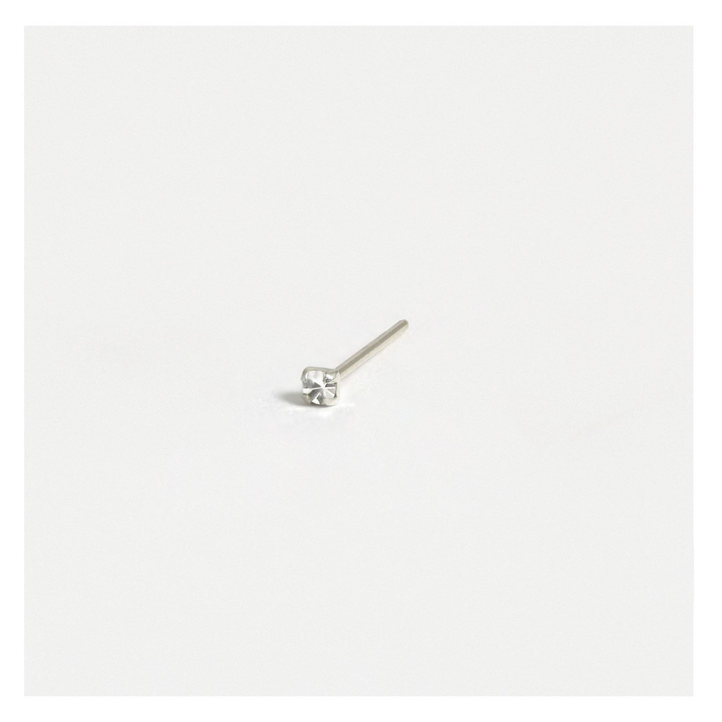 Silver Round Clear Crystal Nose Pins - 1mm