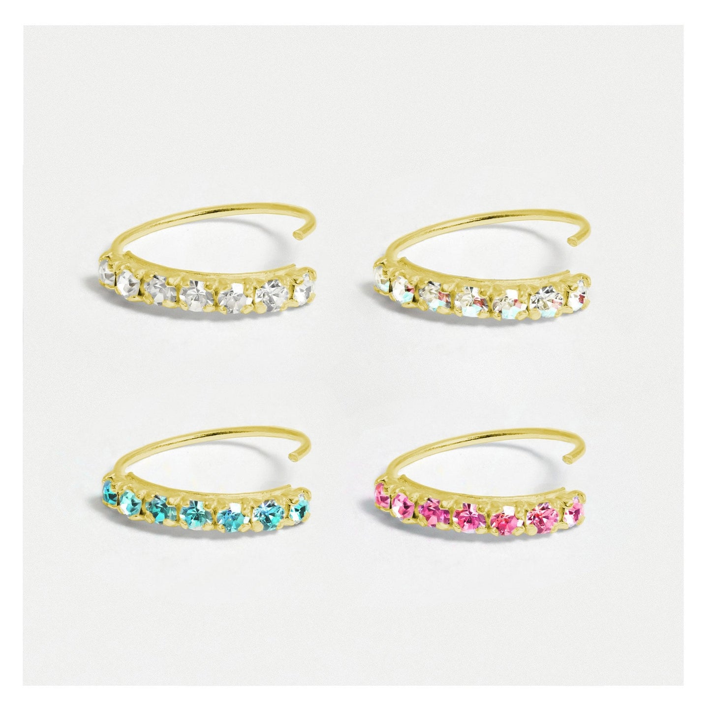 Gold Plated Silver Crystal Kisses Nose Ring - 8mm & 10mm, Assorted Colours