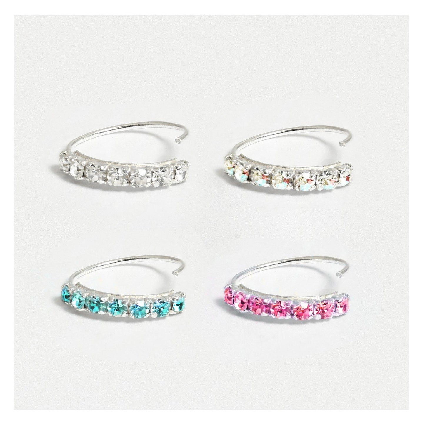 Silver Crystal Kisses Nose Ring - 8mm & 10mm, Assorted Colours