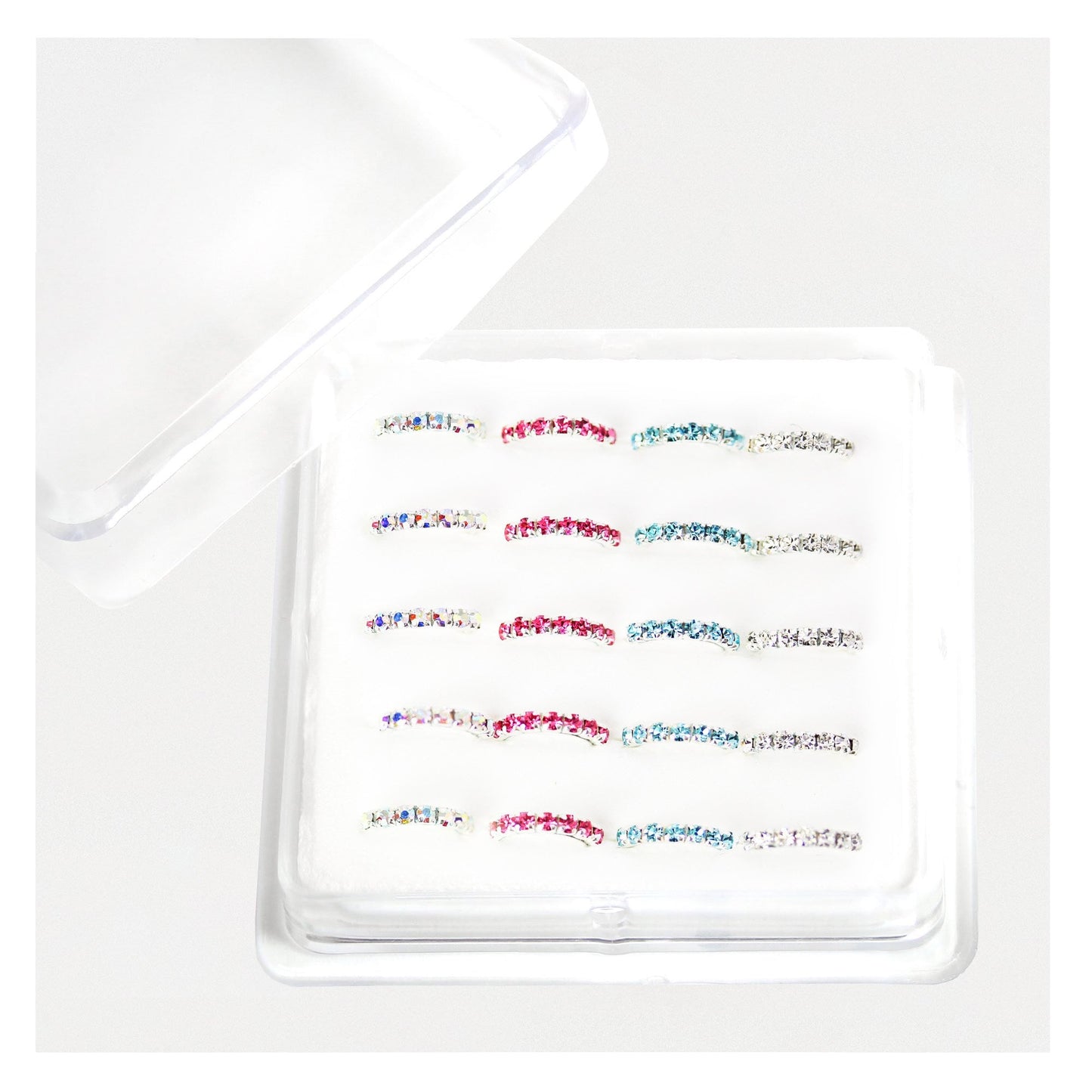 Silver Crystal Kisses Nose Ring - 8mm & 10mm, Assorted Colours