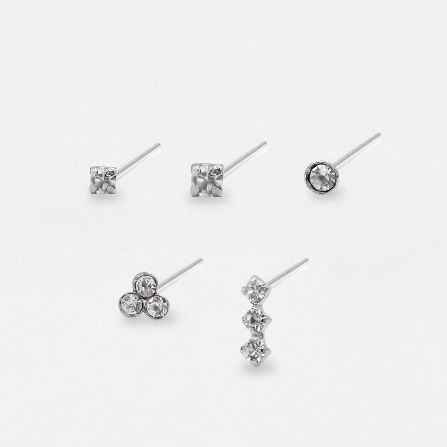 Silver Crystal Nose Pins - Mixed Designs
