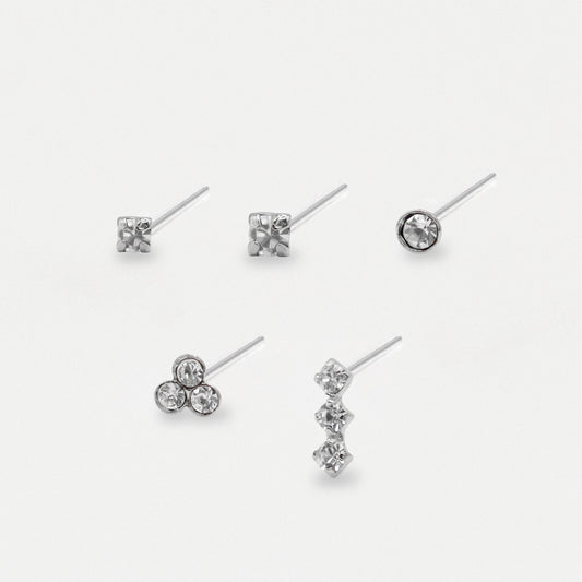 Silver Crystal Nose Pins - Mixed Designs