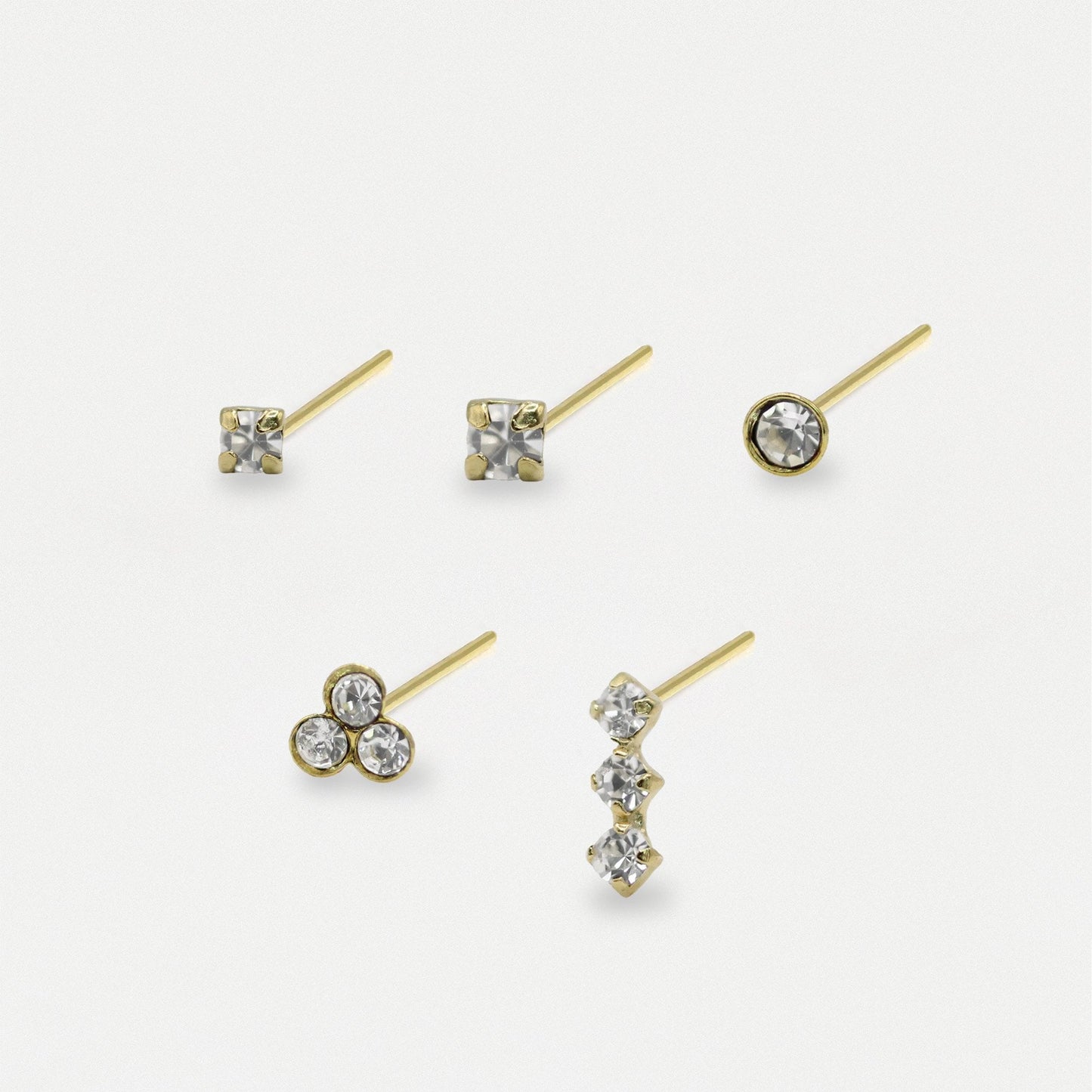Gold Plated Silver Crystal Nose Pins - Mixed Designs