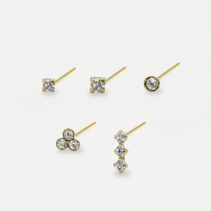 Gold Plated Silver Crystal Nose Pins - Mixed Designs