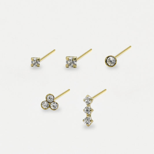 Gold Plated Silver Crystal Nose Pins - Mixed Designs
