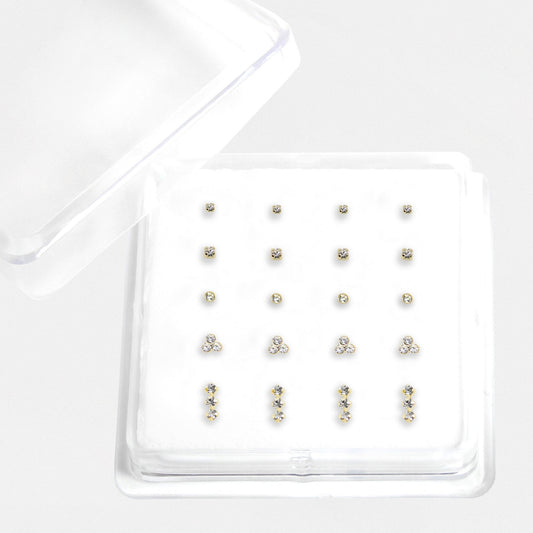 Gold Plated Silver Crystal Nose Pins - Mixed Designs