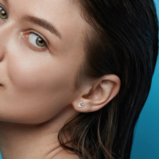 Silver Bubble Heart Ear Studs