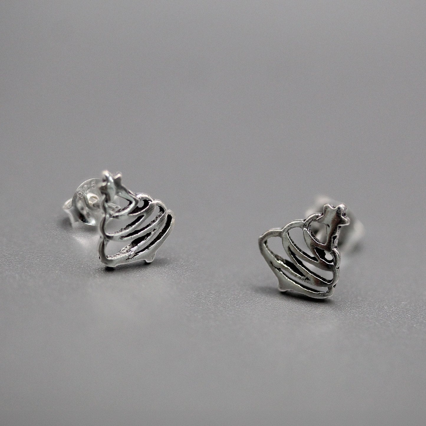 Silver Christmas Tree Ear Studs