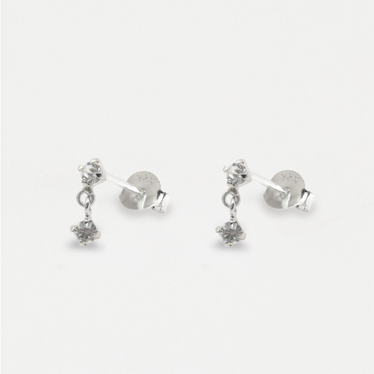 Silver Duo Crystal Gem Drop Ear Studs