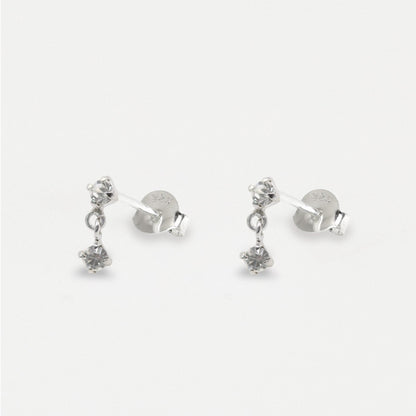 Silver Duo Crystal Gem Drop Ear Studs