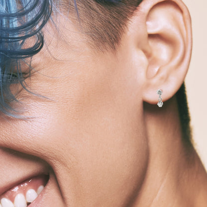 Silver Duo Crystal Gem Drop Ear Studs