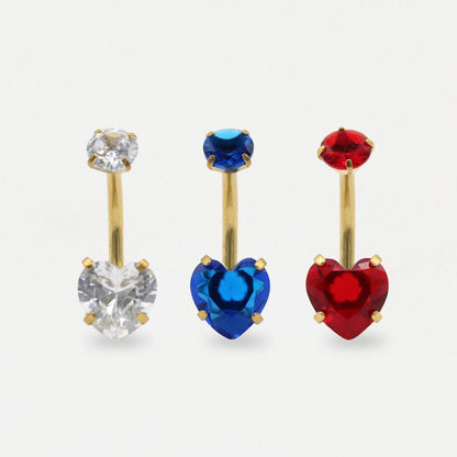 Gold PVD Steel Crown Jewel Heart Belly Bar