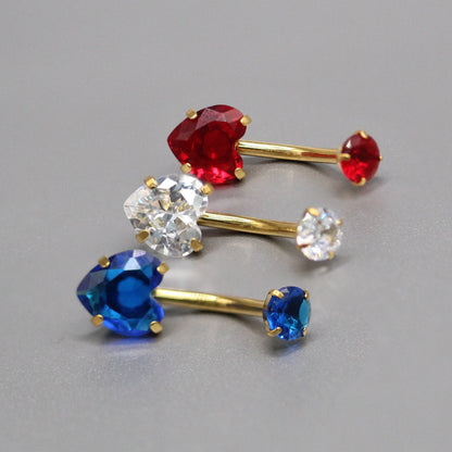 Gold PVD Steel Crown Jewel Heart Belly Bar
