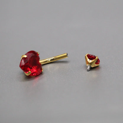 Gold PVD Steel Crown Jewel Heart Belly Bar