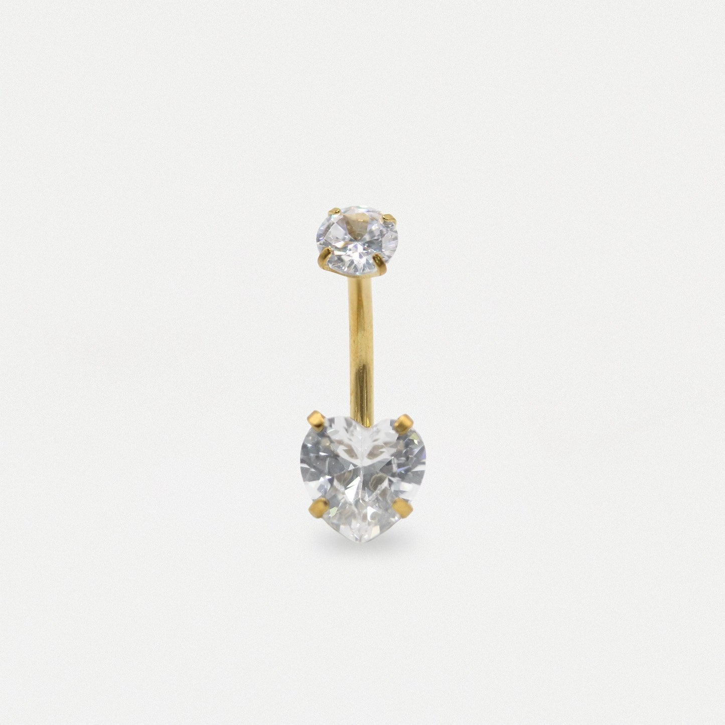 Gold PVD Steel Crown Jewel Heart Belly Bar