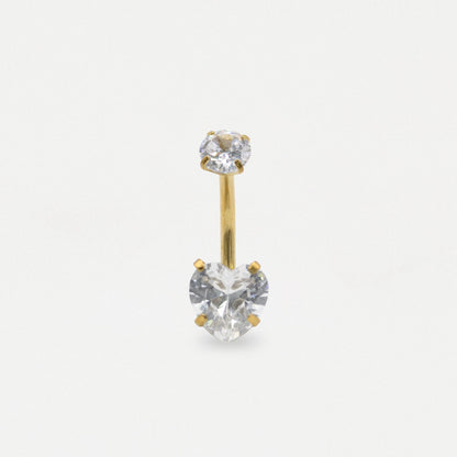 Gold PVD Steel Crown Jewel Heart Belly Bar