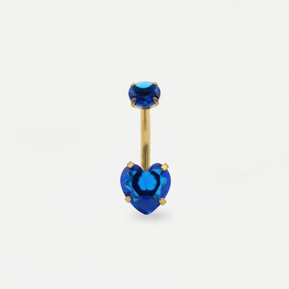 Gold PVD Steel Crown Jewel Heart Belly Bar