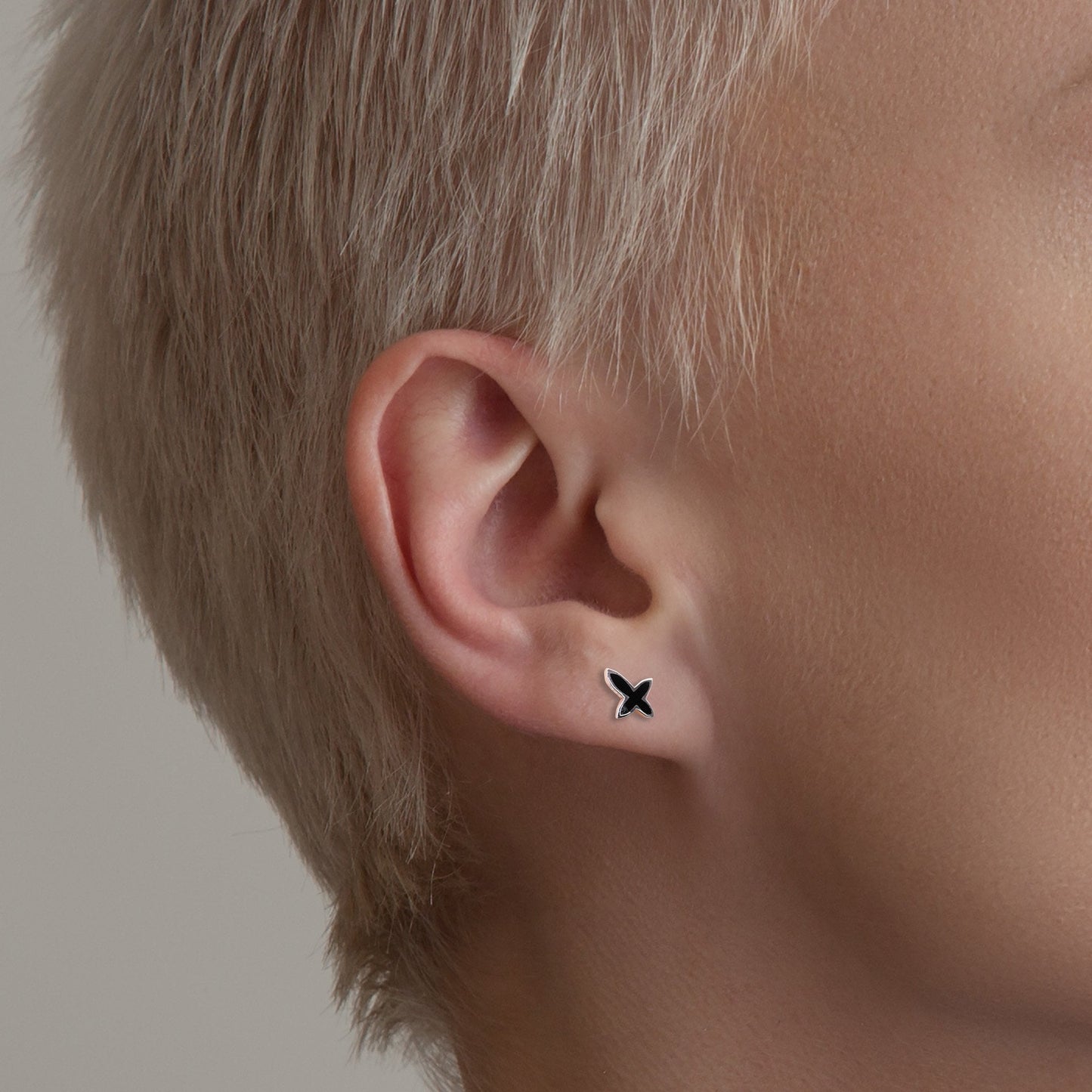 Silver Embellished Cross Ear Studs