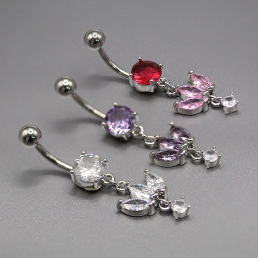 Steel Belly Bar with Petal Dangle