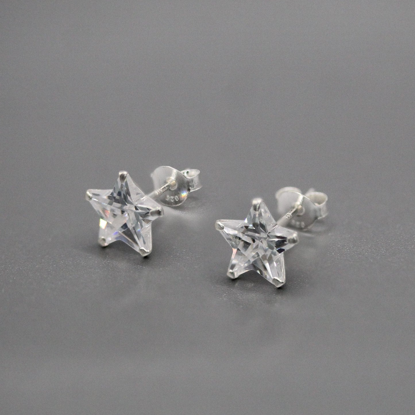 Silver Star Clear CZ Studs - 8mm