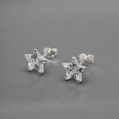 Silver Star Clear CZ Studs - 8mm