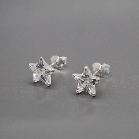 Silver Star Clear CZ Studs - 8mm