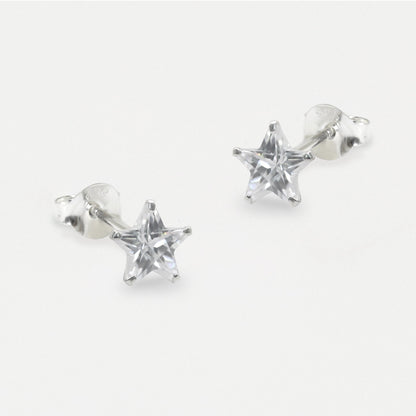 Silver Star Clear CZ Studs - 8mm
