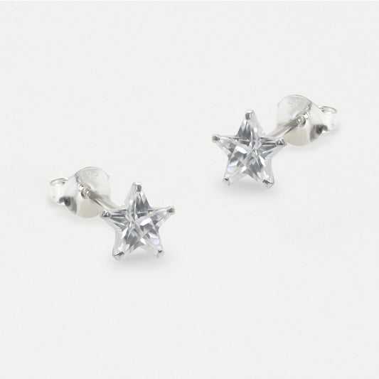 Silver Star Clear CZ Studs - 8mm