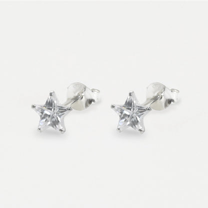 Silver Star Clear CZ Studs - 8mm
