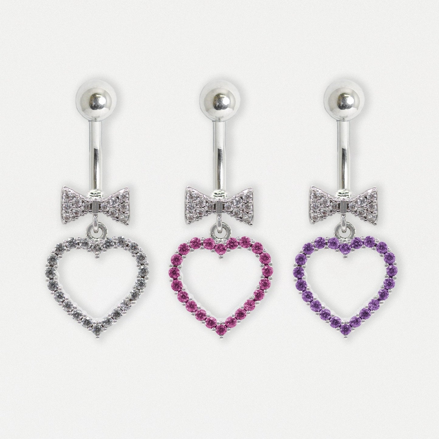 Steel Sweetheart Bow and Heart Dangle Belly Bar