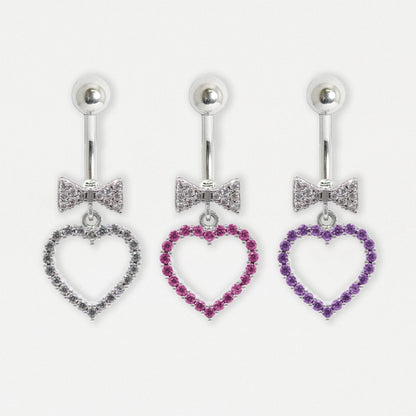 Steel Sweetheart Bow and Heart Dangle Belly Bar