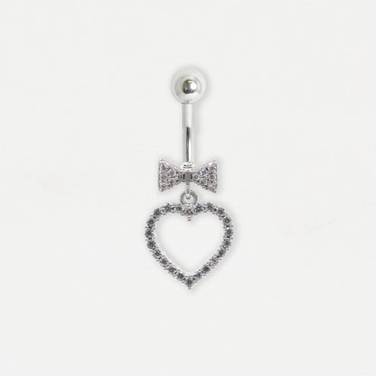 Steel Sweetheart Bow and Heart Dangle Belly Bar