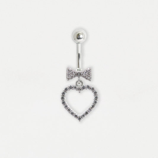 Steel Sweetheart Bow and Heart Dangle Belly Bar