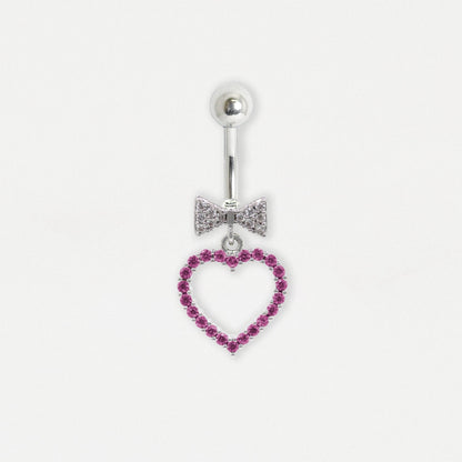 Steel Sweetheart Bow and Heart Dangle Belly Bar