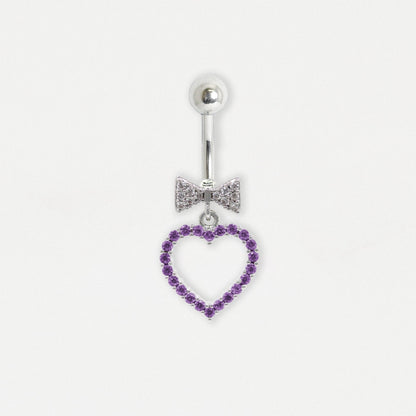 Steel Sweetheart Bow and Heart Dangle Belly Bar