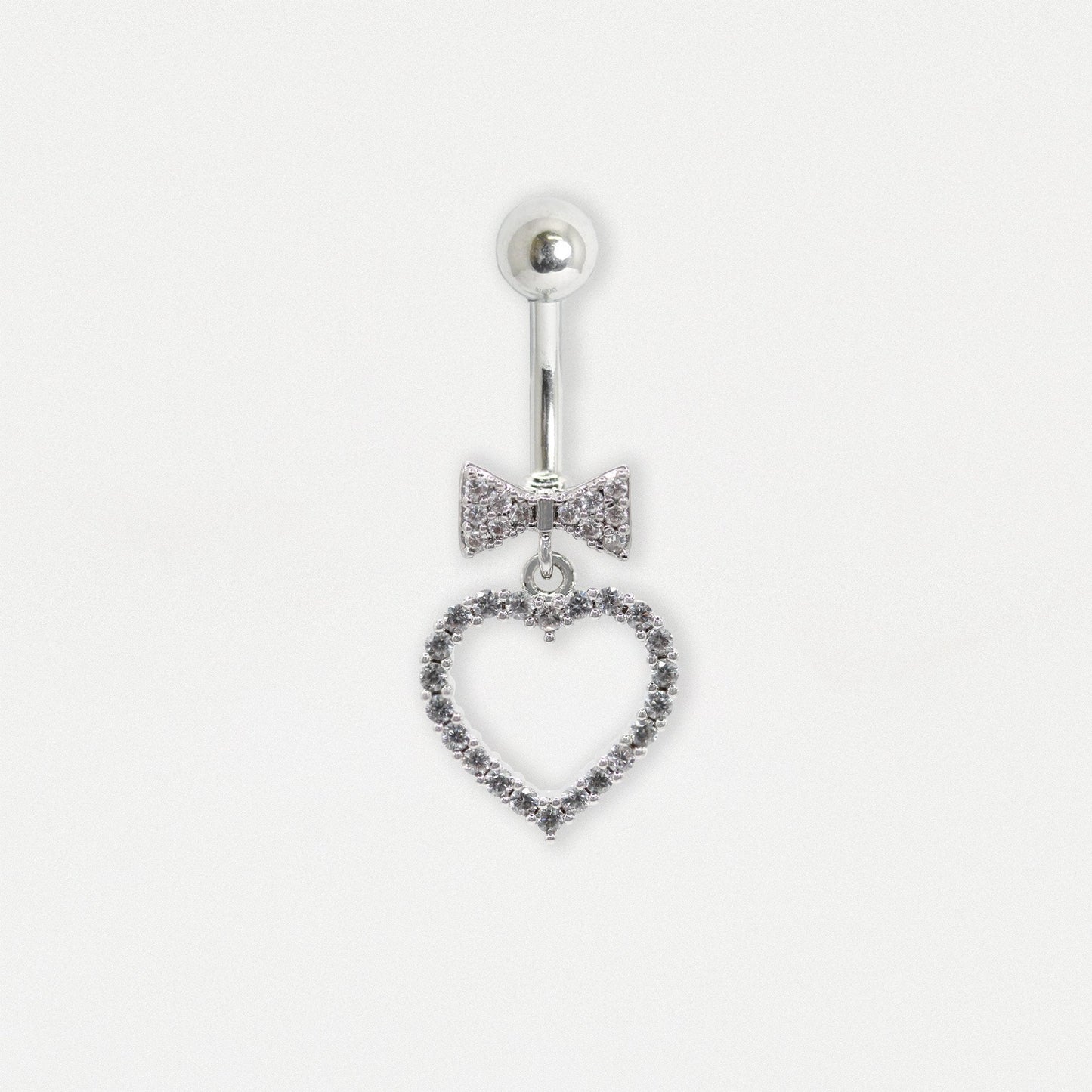 Steel Sweetheart Bow and Heart Dangle Belly Bar
