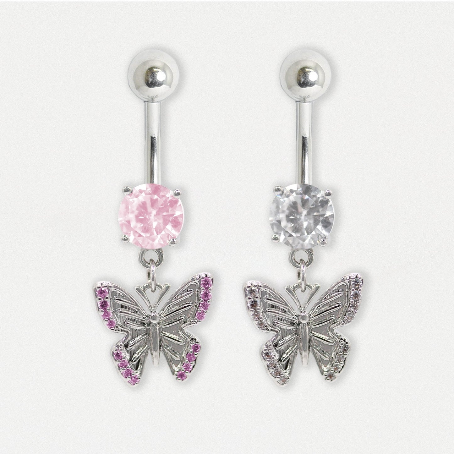 Steel Crystal Butterfly Drop Navel Bar