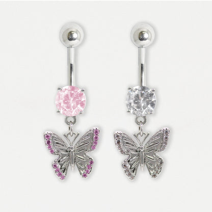 Steel Crystal Butterfly Drop Navel Bar
