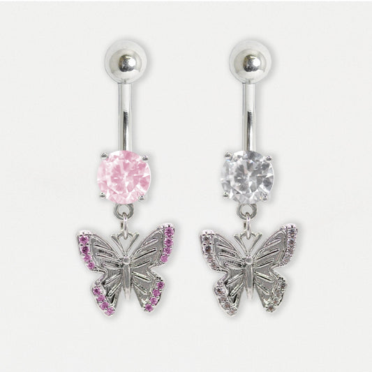 Steel Crystal Butterfly Drop Navel Bar