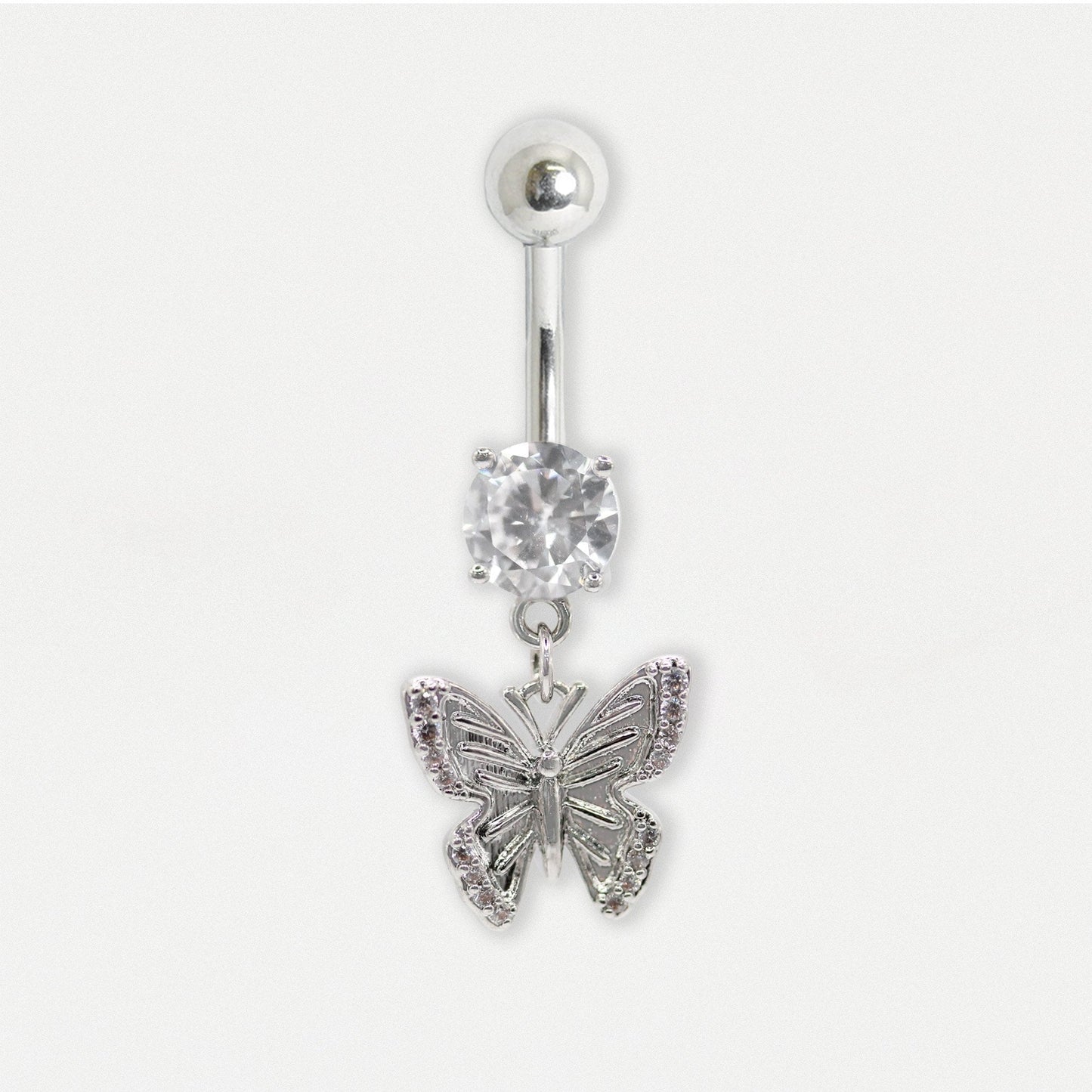 Steel Crystal Butterfly Drop Navel Bar