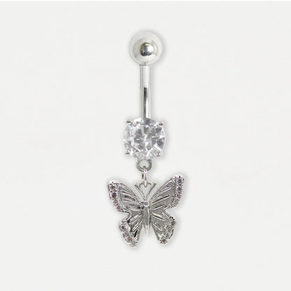 Steel Crystal Butterfly Drop Navel Bar